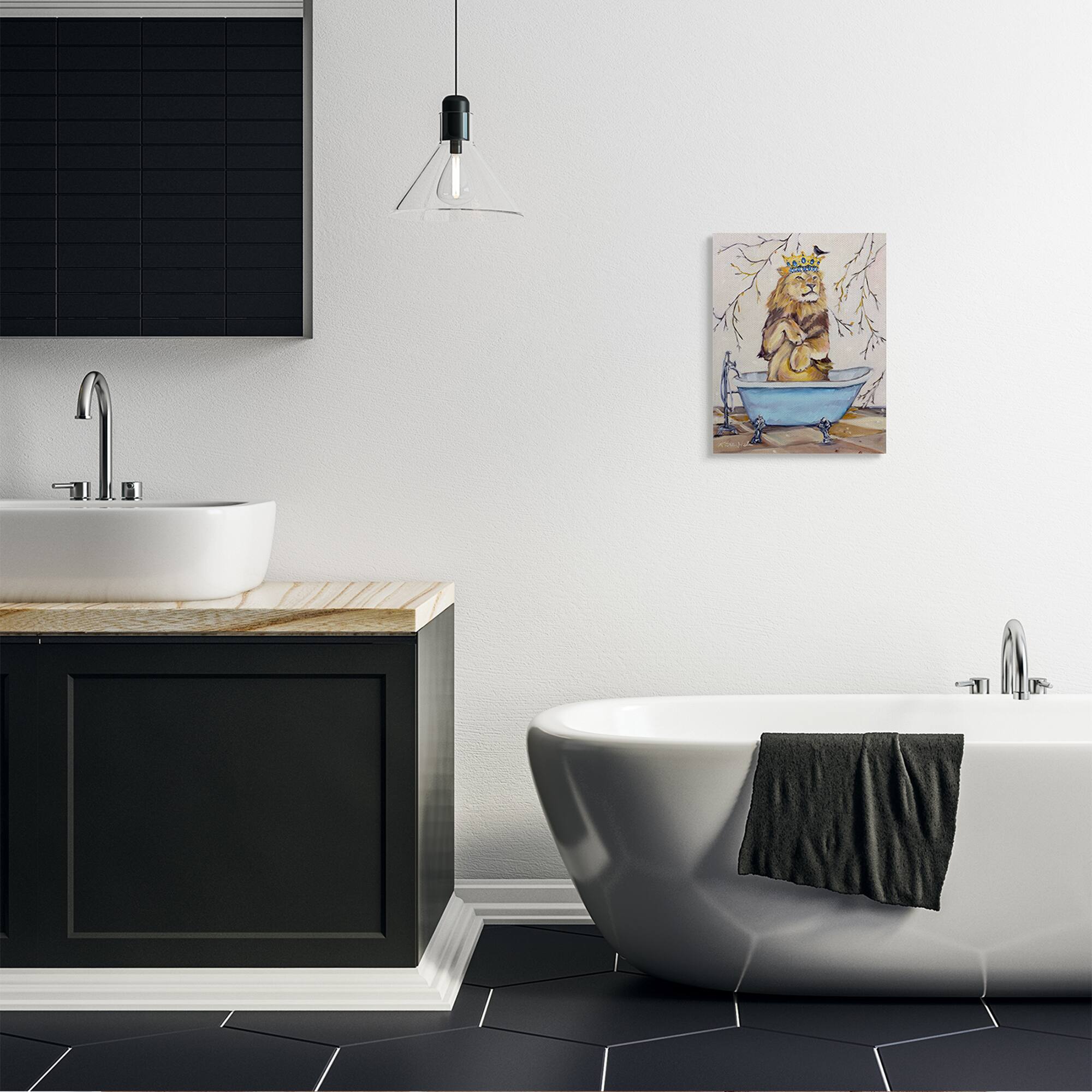 Stupell Industries Regal Jungle Lion in Blue Claw Bath Canvas Wall Art